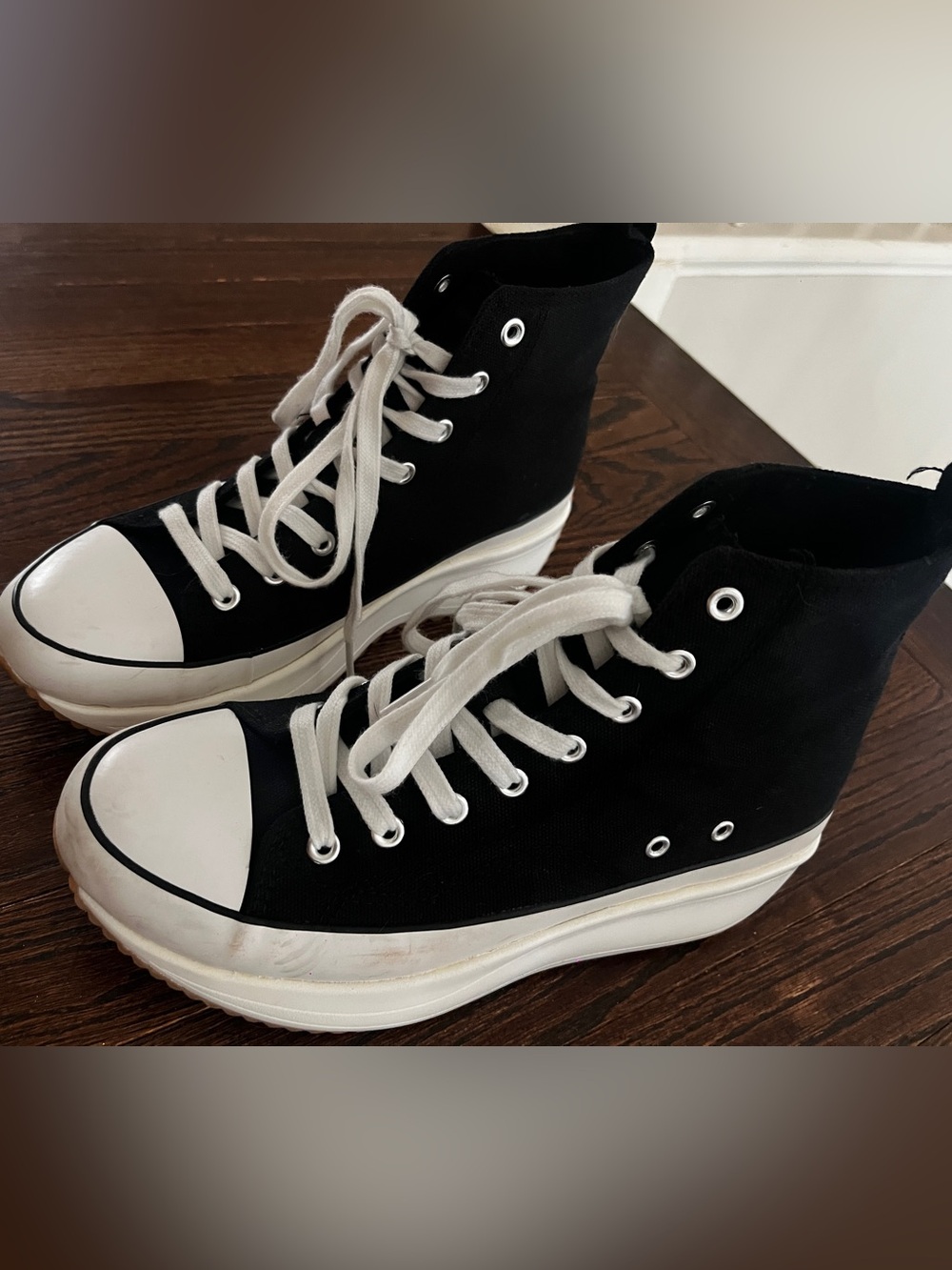 Black High-Top Canvas Sneakers with White Sole and Laces